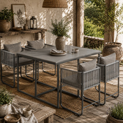 Wyld Haus Donino Rattan 4-Seater Cube Garden Dining Set With Cushions And Wood-Effect Square Table - image 1