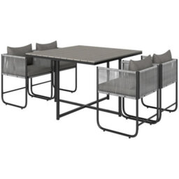 Wyld Haus Donino Rattan 4-Seater Cube Garden Dining Set With Cushions And Wood-Effect Square Table - thumbnail 2