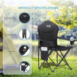 GETFIT Get Fit Premium Camping Chair - Lightweight 3Kg Folding Chair With Pocket Cup Holder & Carry Bag - Capacity 130Kg - Black Single - thumbnail 4