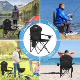 GETFIT Get Fit Premium Camping Chair - Lightweight 3Kg Folding Chair With Pocket Cup Holder & Carry Bag - Capacity 130Kg - Black Single - thumbnail 6
