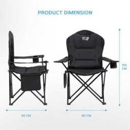 GETFIT Get Fit Premium Camping Chair - Lightweight 3Kg Folding Chair With Pocket Cup Holder & Carry Bag - Capacity 130Kg - Black Single - thumbnail 2