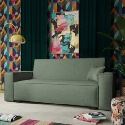 Viva Vox Iv Upholstered Sofa Bed For Living Room With Sleeping Function Storage Box Wooden Legs 192X88X102Cm Green - thumbnail 1