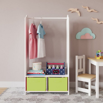 Urbn-Living Urbnliving 120Cm Height Kids White Wooden Hanging Clothes Rail Green Wardrobe Storage Shelves With Mirror - image 1