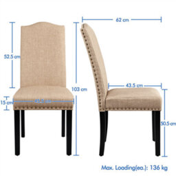 Yaheetech Set Of 2 Khaki Classic Fabric Upholstered Dining Chair With Nailhead Trim - thumbnail 3