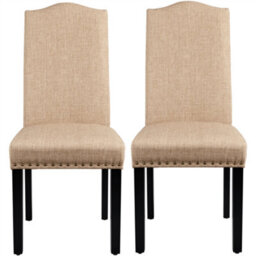 Yaheetech Set Of 2 Khaki Classic Fabric Upholstered Dining Chair With Nailhead Trim - thumbnail 2