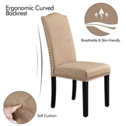 Yaheetech Set Of 2 Khaki Classic Fabric Upholstered Dining Chair With Nailhead Trim - thumbnail 7