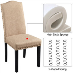 Yaheetech Set Of 2 Khaki Classic Fabric Upholstered Dining Chair With Nailhead Trim - thumbnail 6