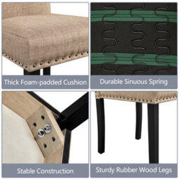 Yaheetech Set Of 2 Khaki Classic Fabric Upholstered Dining Chair With Nailhead Trim - thumbnail 5