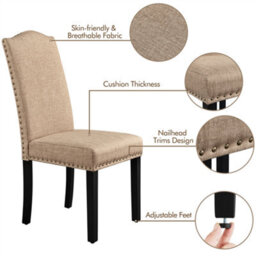 Yaheetech Set Of 2 Khaki Classic Fabric Upholstered Dining Chair With Nailhead Trim - thumbnail 4