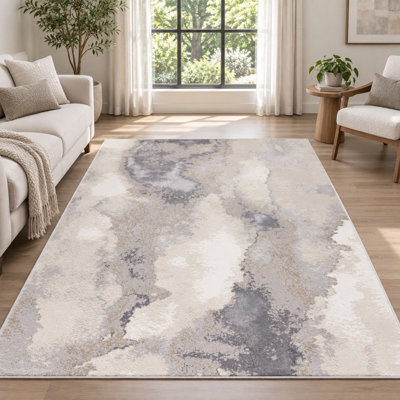 Underfoot Abstract Rug Beige Modern High Low Pile Living Room Bedroom Indoor - image 1