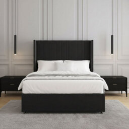 REGIONAL FURNISHINGS Black Plush Velvet Divan Bed Set Upholstered 54Inch Headboard 2Drawers Footend & No Mattress In Double King 4Ft 6Ft Sizes - thumbnail 3