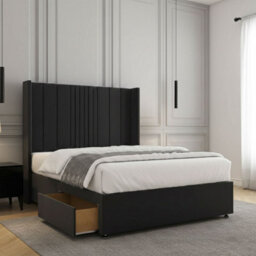 REGIONAL FURNISHINGS Black Plush Velvet Divan Bed Set Upholstered 54Inch Headboard 2Drawers Footend & No Mattress In Double King 4Ft 6Ft Sizes - thumbnail 2