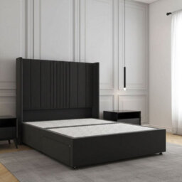 REGIONAL FURNISHINGS Black Plush Velvet Divan Bed Set Upholstered 54Inch Headboard 2Drawers Footend & No Mattress In Double King 4Ft 6Ft Sizes