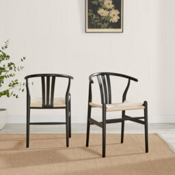 Furniturebox Uk 2X Caia Black Wood & Rope Wishbone Dining Chairs - thumbnail 2