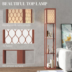 Homcom Modern Floor Lamp Light With 3 Shelves Fabric Lampshade Brown - thumbnail 4