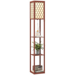Homcom Modern Floor Lamp Light With 3 Shelves Fabric Lampshade Brown - thumbnail 2