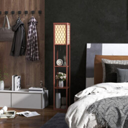Homcom Modern Floor Lamp Light With 3 Shelves Fabric Lampshade Brown - thumbnail 8