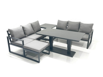 Fimous 7 Seater Aluminium Outdoor Garden Furniture Set With Adjustable Rising Lifting Dining Table Side Table Dark Grey - image 1