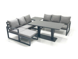 Fimous 7 Seater Aluminium Outdoor Garden Furniture Set With Adjustable Rising Lifting Dining Table Side Table Dark Grey - thumbnail 2