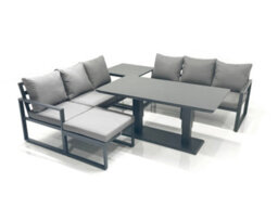 Fimous 7 Seater Aluminium Outdoor Garden Furniture Set With Adjustable Rising Lifting Dining Table Side Table Dark Grey - thumbnail 1