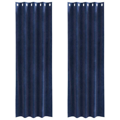Berkfield Modern Blackout Curtains With Eyelets 2 Pcs Dark Blue Velvet