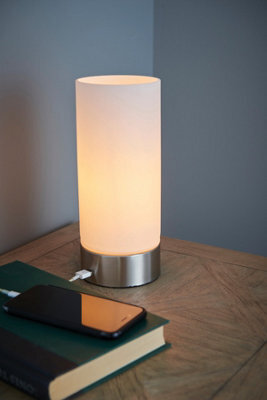 Anson Lighting Frankie Brushed Nickel And Opal Duplex Glass Table Lamp - image 1