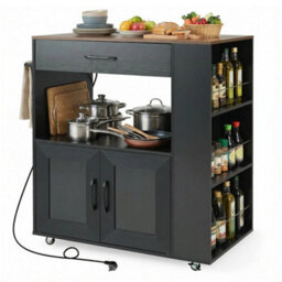 Rolling Kitchen Island Mobile Kitchen Cart Table With Charging Station Open Cube - thumbnail 5