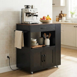 Rolling Kitchen Island Mobile Kitchen Cart Table With Charging Station Open Cube - thumbnail 3