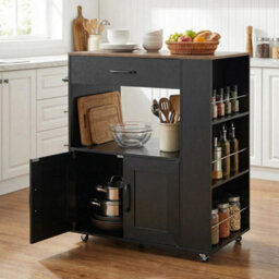 Rolling Kitchen Island Mobile Kitchen Cart Table With Charging Station Open Cube - thumbnail 4