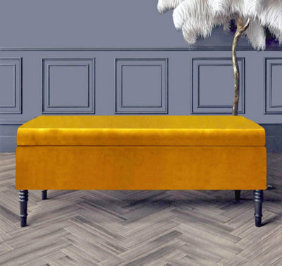 Paris Plain 90Cm Ottoman Storage Bench - Plush Velvet Shoe Bench - Mustard Gold Upholstery Footstool With Storage - image 1