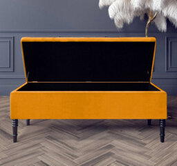Paris Plain 90Cm Ottoman Storage Bench - Plush Velvet Shoe Bench - Mustard Gold Upholstery Footstool With Storage - thumbnail 2
