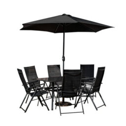 Samuel Alexander Outdoor 6 Person Rectangular Glass Top Garden Dining Table Chairs With Black Parasol And Base Set - thumbnail 9