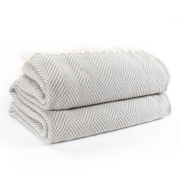 Ehc Herringbone Lightweight Soft Warm Wool  Feel Acrylic Throw Blanket  - Pearl Blue - thumbnail 3