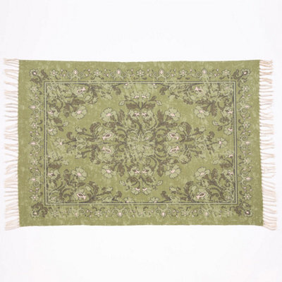 Kew 120X170Cm Olive Antique Printed Rug With Tassel - image 1