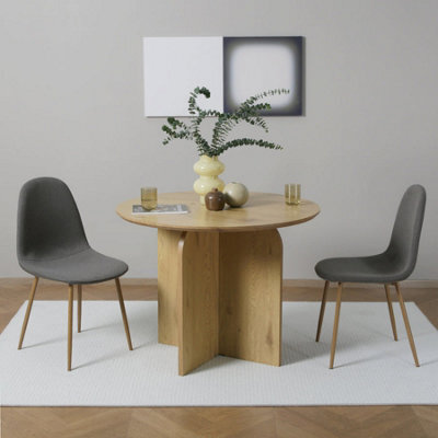 Asteria Dining Chairs Set Of 2 Upholstered Linen Fabric Dark Grey Wood Legs - image 1
