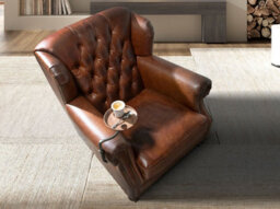 Angel Cerda Elegant Cognac Brown Leather Chester Armchair For Modern Living Spaces - thumbnail 2