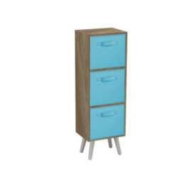 Urbn-Living Urbnliving 80Cm Height 3 Tier Oak Wooden Storage Bookcase Scandinavian Style White Legs With Sky Blue Inserts - thumbnail 2