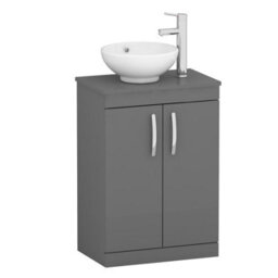 Royal Bathrooms 600mm Floor Standing Vanity Unit 2 Door Indigo Grey Gloss & Countertop Basin - Breeze - thumbnail 4