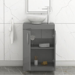 Royal Bathrooms 600mm Floor Standing Vanity Unit 2 Door Indigo Grey Gloss & Countertop Basin - Breeze - thumbnail 3
