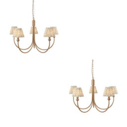Loops Stunning 2 Pack Brushed Aged Brass Ceiling Pendant Lights With Green Fabric Shades - thumbnail 1