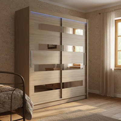Westa Xiii 150 Cm Sliding Door Wardrobe With Mirrors And Rgb Led Lights Sonoma - image 1