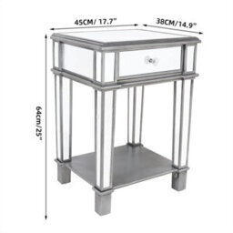 Elegant Mirrored Glass Bedside Table Nighstand Side Table Cabinet Drawer & Shelf - thumbnail 2
