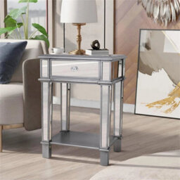 Elegant Mirrored Glass Bedside Table Nighstand Side Table Cabinet Drawer & Shelf - thumbnail 3