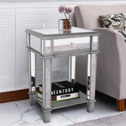 Elegant Mirrored Glass Bedside Table Nighstand Side Table Cabinet Drawer & Shelf - thumbnail 4