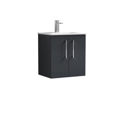 Balterley  Modern Bathroom 2 Soft Close Door & Minimalist Wall Hung Vanity Unit Basin, Dark Grey, 345mm - image 1