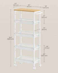 LEDREM 5-Tier Trolley, Space-Saving Kitchen Cart With Castors, 22 Cm Deep, Steel Frame, Handle, Trolley For Small Spaces - thumbnail 7