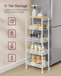 LEDREM 5-Tier Trolley, Space-Saving Kitchen Cart With Castors, 22 Cm Deep, Steel Frame, Handle, Trolley For Small Spaces - thumbnail 4