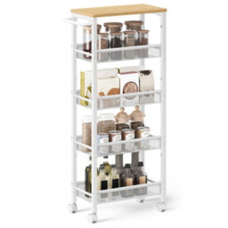 LEDREM 5-Tier Trolley, Space-Saving Kitchen Cart With Castors, 22 Cm Deep, Steel Frame, Handle, Trolley For Small Spaces - thumbnail 2