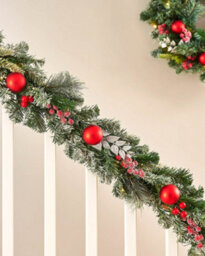 Werchristmas Green And Red Pre-Lit Decorated Frosted Garland 9 Ft - thumbnail 2