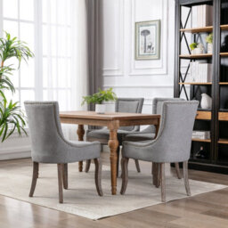HomeTouch Set Of 4 Luxe Upholstered Dining Chairs, Plush Comfort Kitchen Chairs With Vintage Nailhead Trim & Premium Oak Wood Legs Grey - thumbnail 4